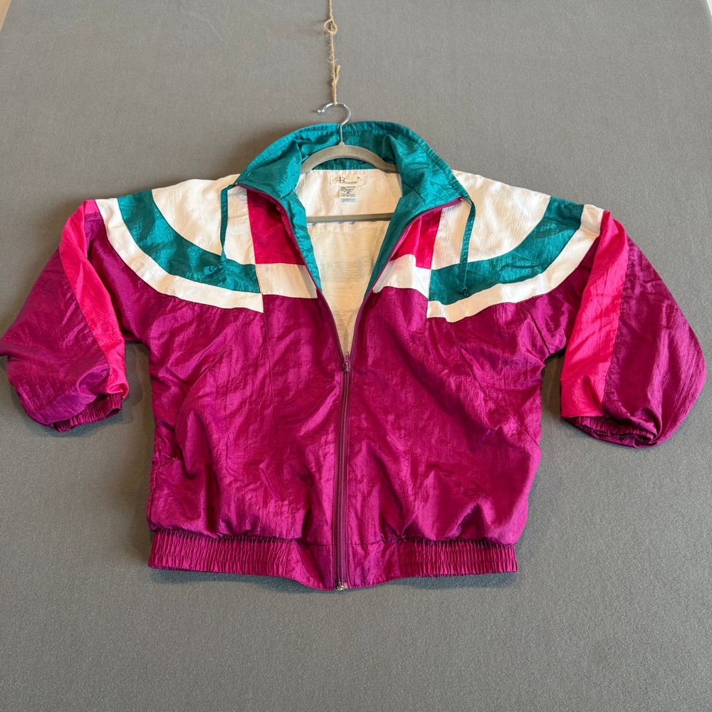 Boco Colorblock Windbreaker Jacket Pink Teal White Nylon Size S Retro